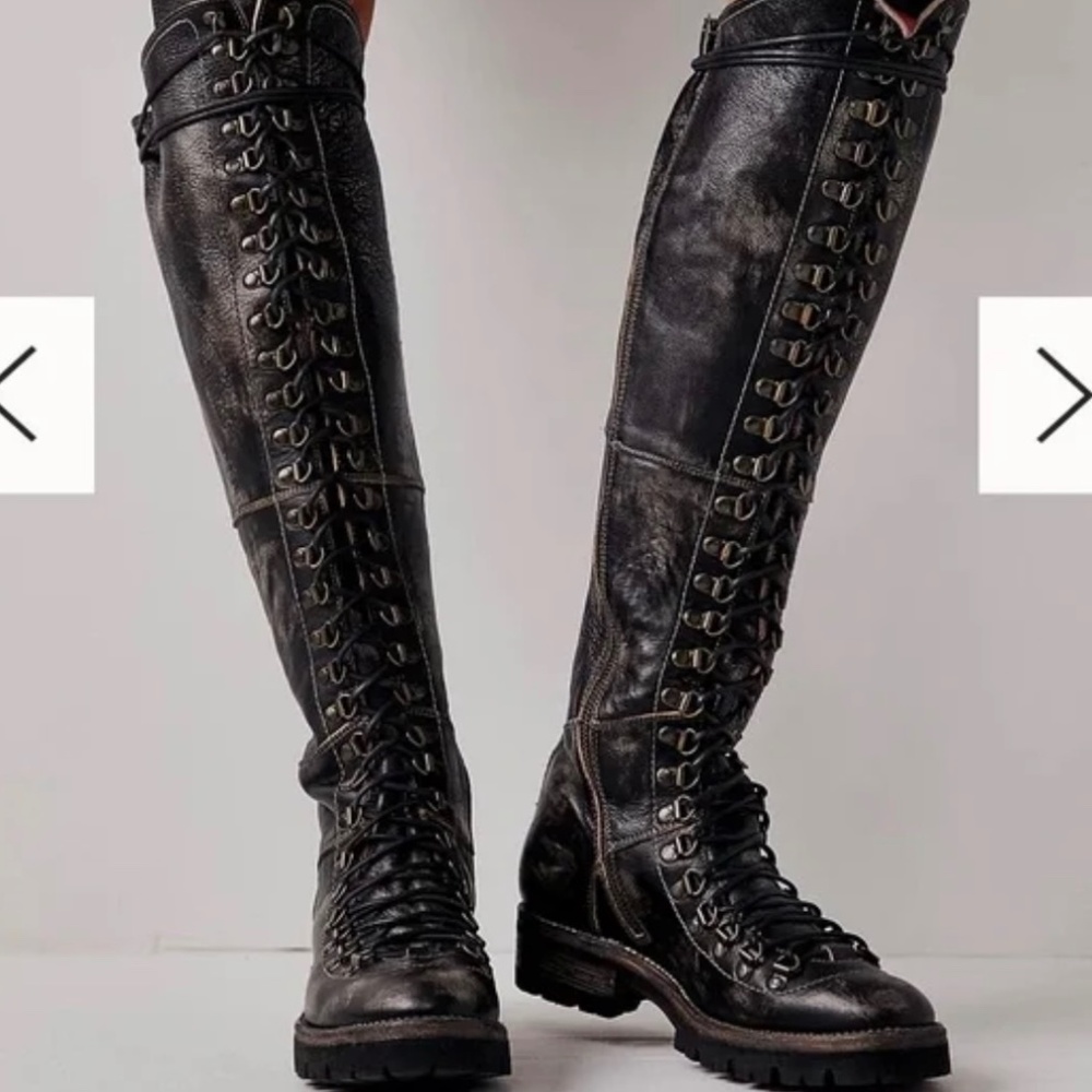 Free People Bed Stu Victory Tall Lace Up Combat Boots in Black Handwash Size 8